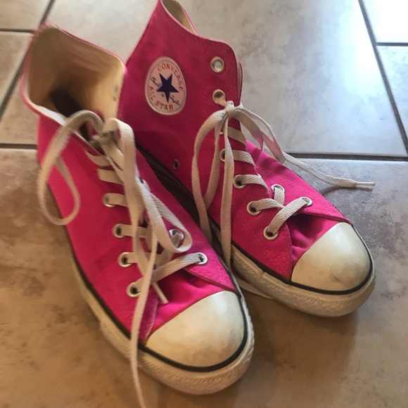 bright pink converse high tops